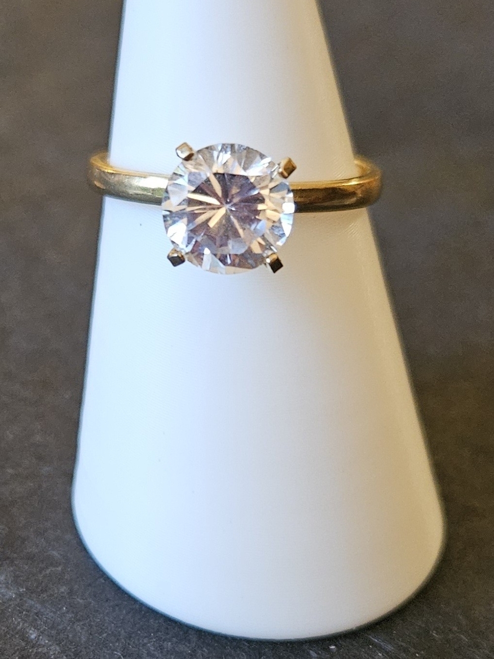 Classic Gold Solitaire Ring with Clear Round Stone. Size 8. Two Available.